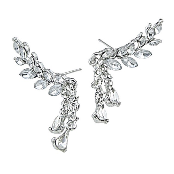 Silver Tone Crystal Ear Crawlers w/Drops - Picture 6 of 8